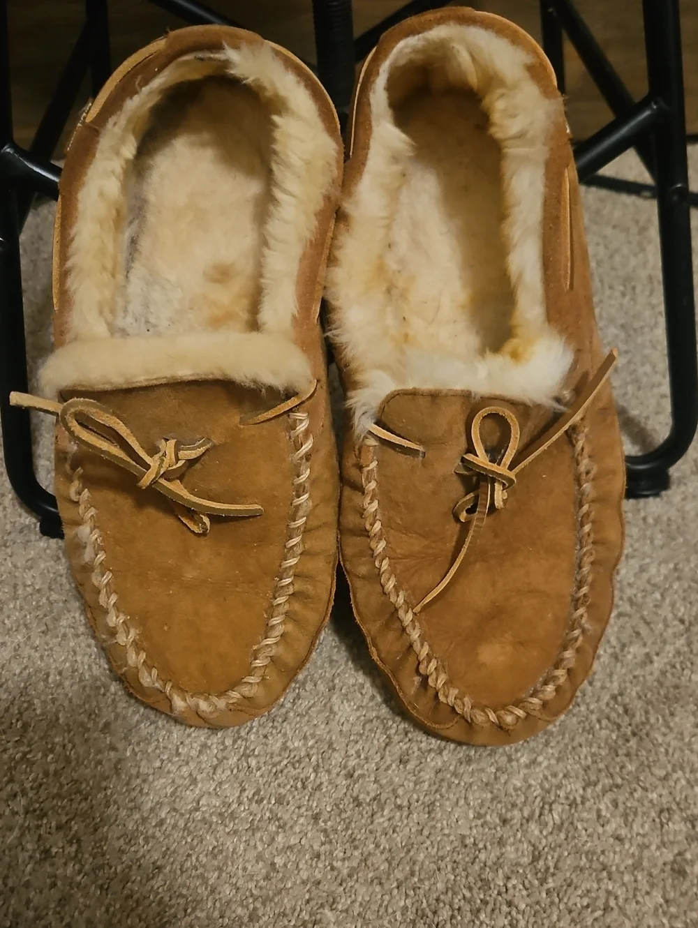 Ll Bean Shearling Chestnut Suede Moccasin Slippers